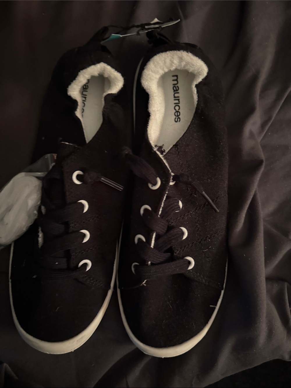 Maurices Black Canvas Lace-Up Sneakers with White Trim